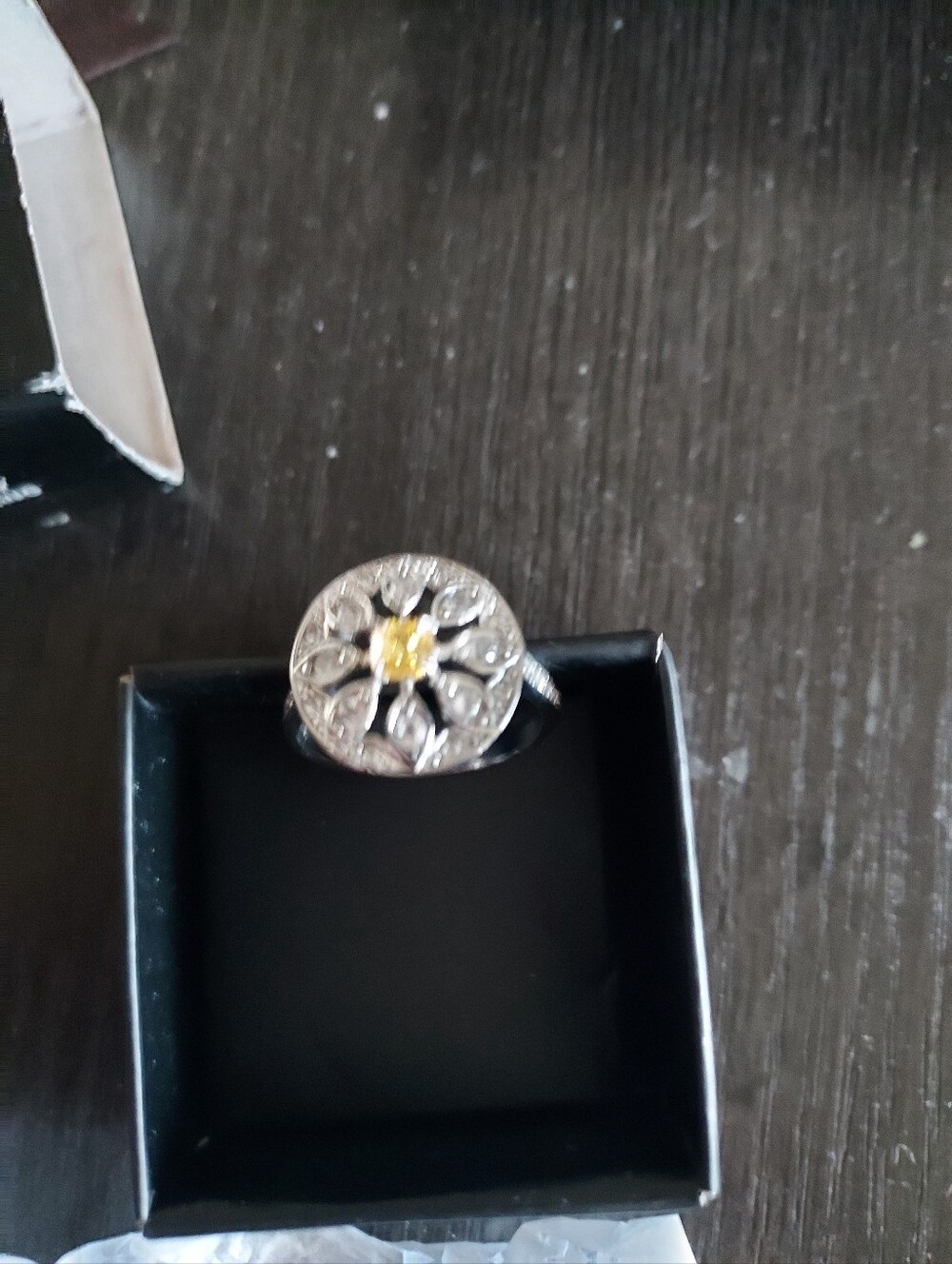 Avon Silver-Tone Floral Ring with Yellow Center